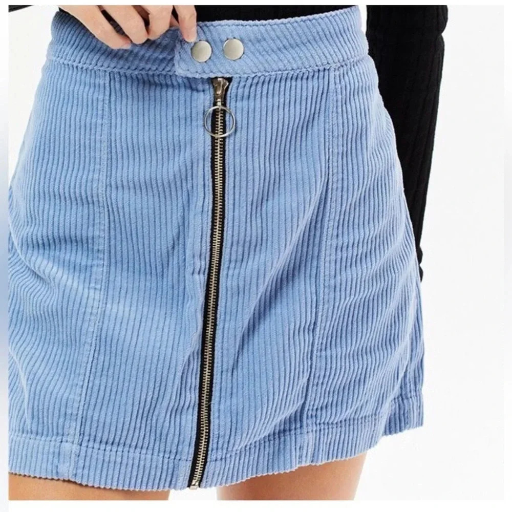Pacsun Corduroy Zip Front Mini Above‎ Knee Skirt Women Size 26 Periwinkle Blue